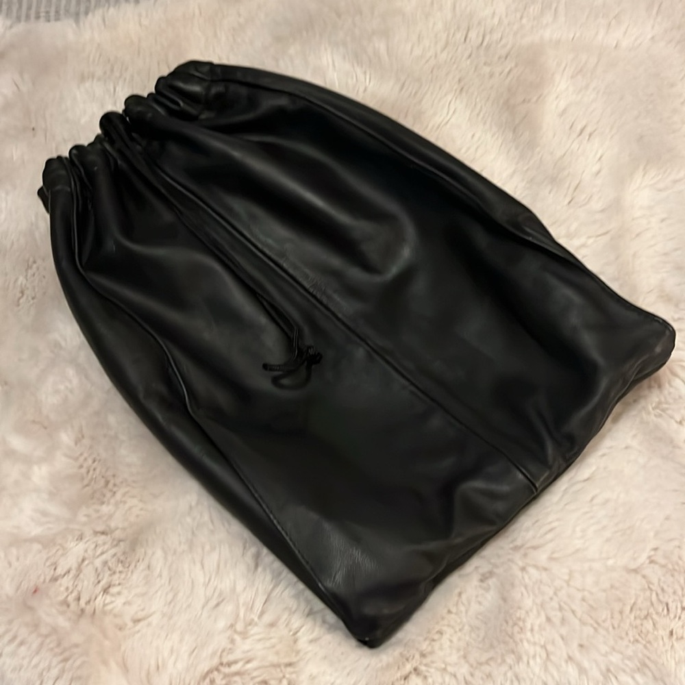 Black Leather Vintage Two Section Golf Shoe Storage Drawstring Travel Bag